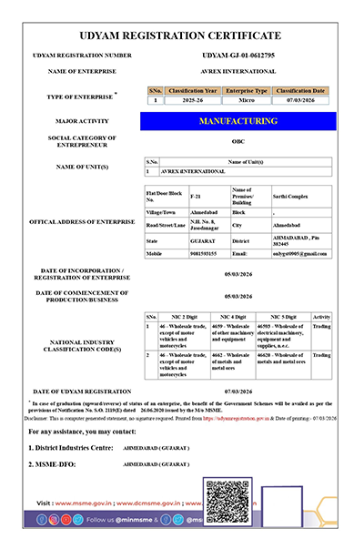 MSME CERTIFICATE AVREX