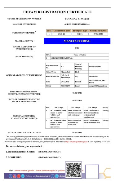 MSME CERTIFICATE AVREX